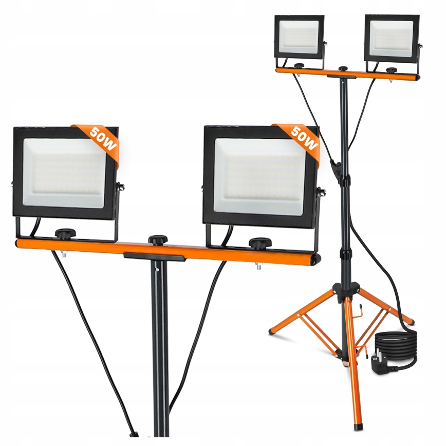 LED reflektor s stojalom 2xLED/50W/230V 4500K IP65 črna/oranžna