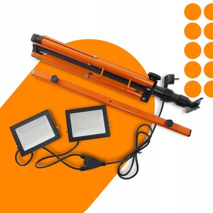 LED reflektor s stojalom 2xLED/50W/230V 4500K IP65 črna/oranžna