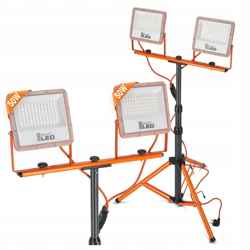 LED reflektor s stojalom 2×LED/50 W/230 V 4500 K IP65 oranžna