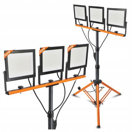 LED reflektor s stojalom 3xLED/100W/230V 4500K IP65 črne/oranžne barve