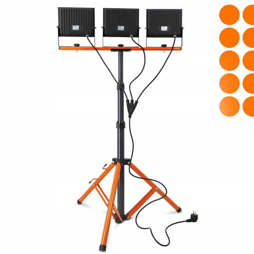 LED reflektor s stojalom 3xLED/100W/230V 4500K IP65 črne/oranžne barve