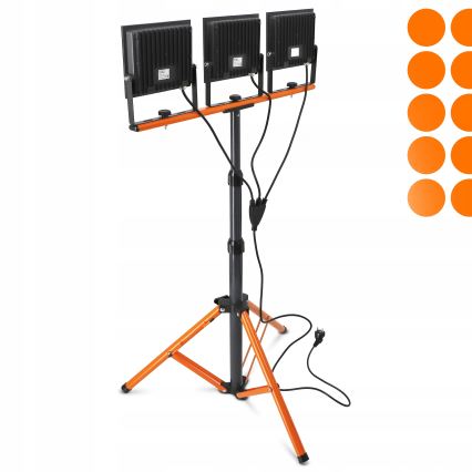 LED reflektor s stojalom 3xLED/100W/230V 4500K IP65 črne/oranžne barve