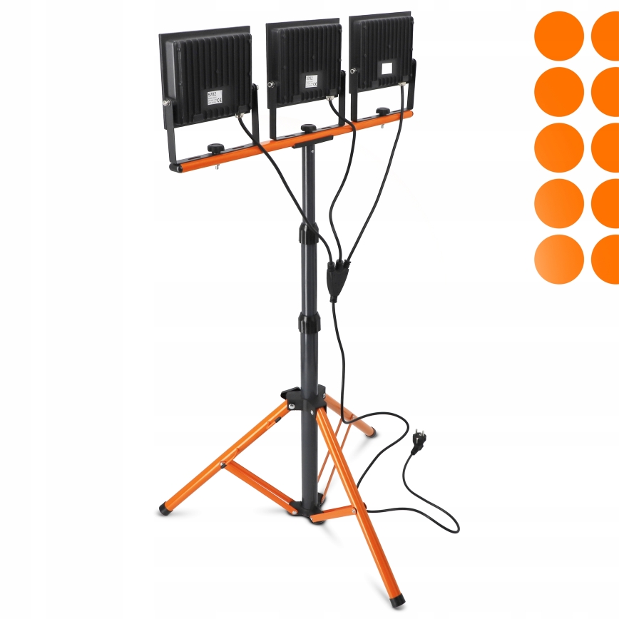 LED reflektor s stojalom 3xLED/100W/230V 4500K IP65 črne/oranžne barve