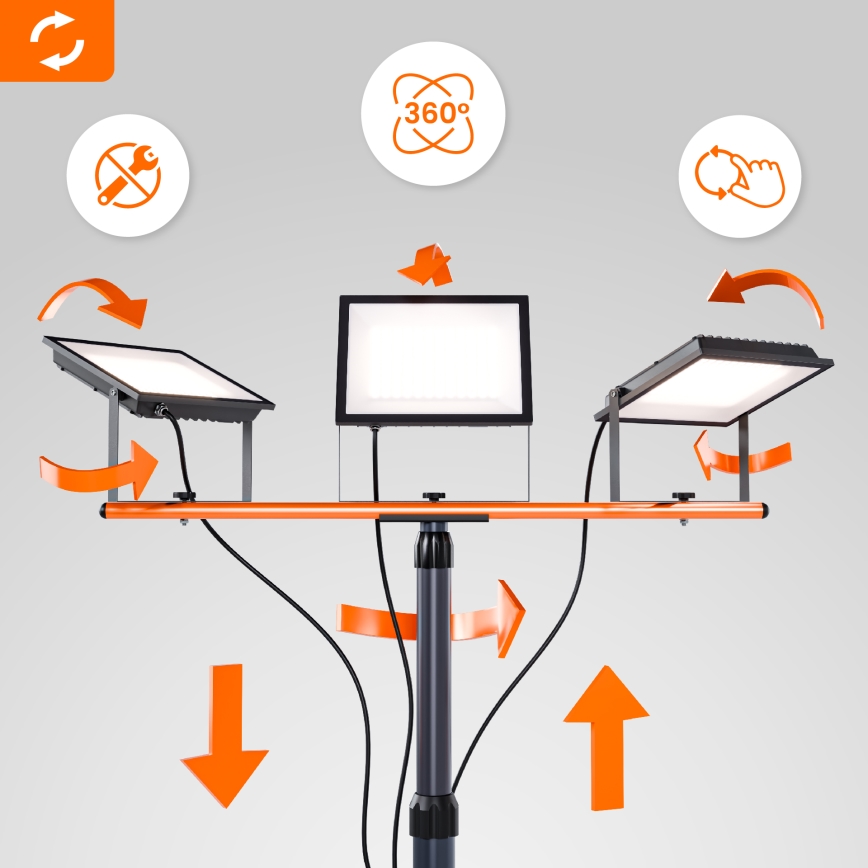LED reflektor s stojalom 3xLED/50W/230V 4500K IP65 črna/oranžna