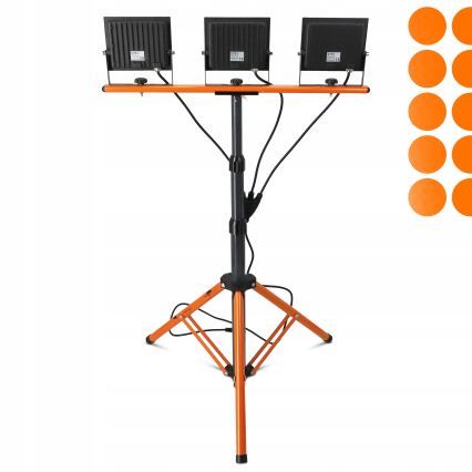 LED reflektor s stojalom 3xLED/50W/230V 4500K IP65 črna/oranžna