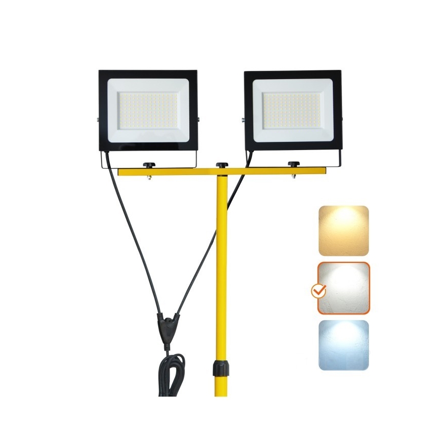 LED Reflektor s stojalom TIGRA 2xLED/100W/230V 4000K IP54 črna/rumena