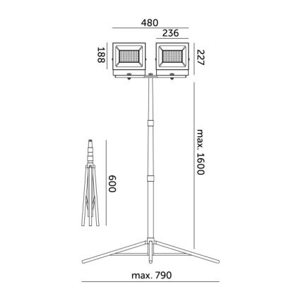 LED Reflektor s stojalom TIGRA 2xLED/100W/230V 4000K IP54 črna/rumena