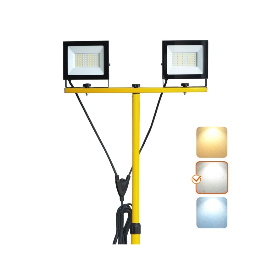 LED Reflektor s stojalom TIGRA 2xLED/50W/230V 4000K IP54 črna/rumena