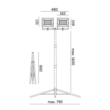 LED Reflektor s stojalom TIGRA 2xLED/50W/230V 4000K IP54 črna/rumena