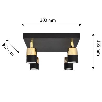 LED Reflektor TUBSSON 4xGU10/4,8W/230V črna/zlata