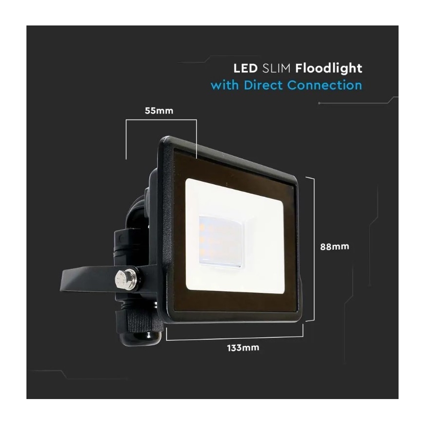 LED Reflektor z direktno povezavo SAMSUNG CHIP LED/10W/230V IP65 6500K črna