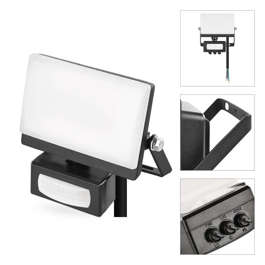 LED reflektor z detektorjem gibanja in senzorjem mraka TAMBO EVO LED/10W/230V 4000K IP44 črna