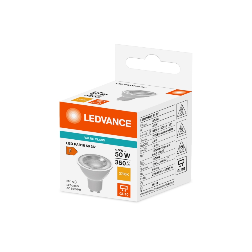 LED reflektorna žarnica PAR16 GU10/4,5W/230V 2700K 36° - Ledvance