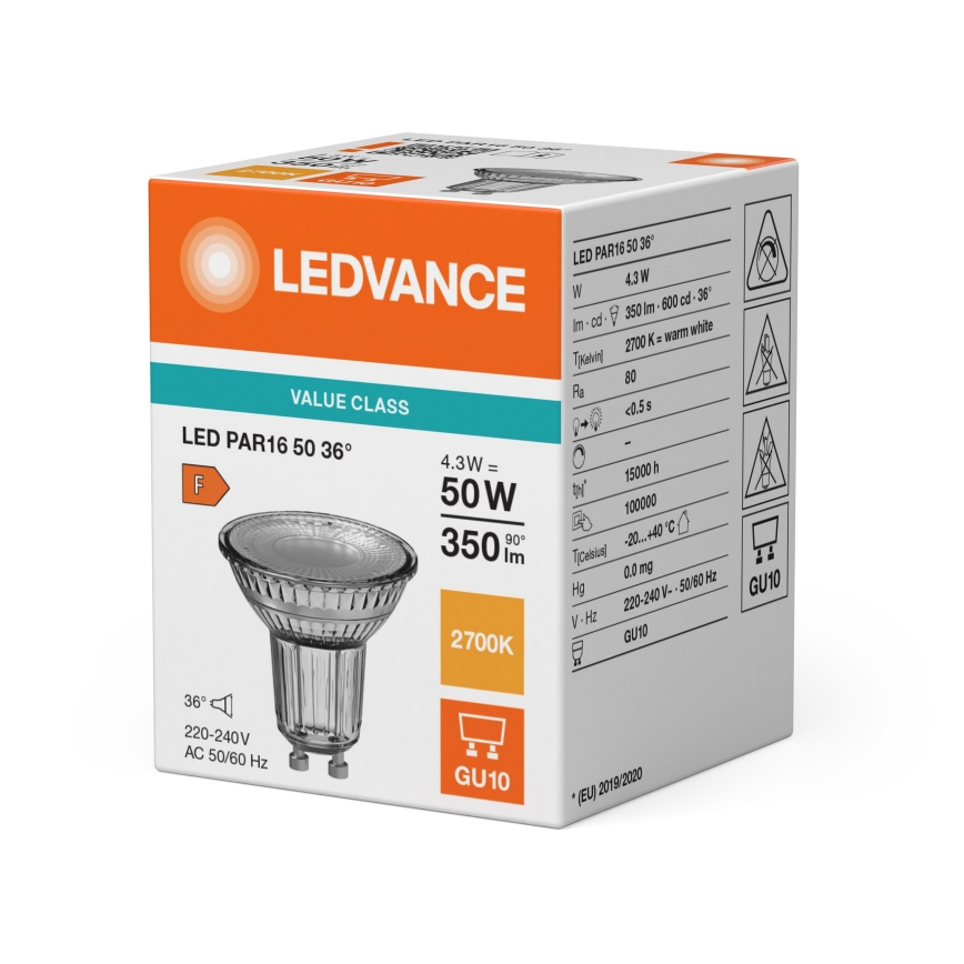 LED reflektorska žarnica PAR16 GU10/4,3W/230V 2700K 36° - Ledvance