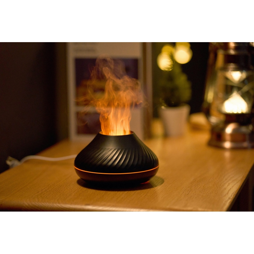 LED RGB Aroma difuzor z imitacijo plamena LED/6,5W/5V 130ml črna