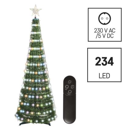 LED RGB Božično drevo s svetlobno verigo 234xLED/16 načinov 1,5m + Daljinski upravljalnik
