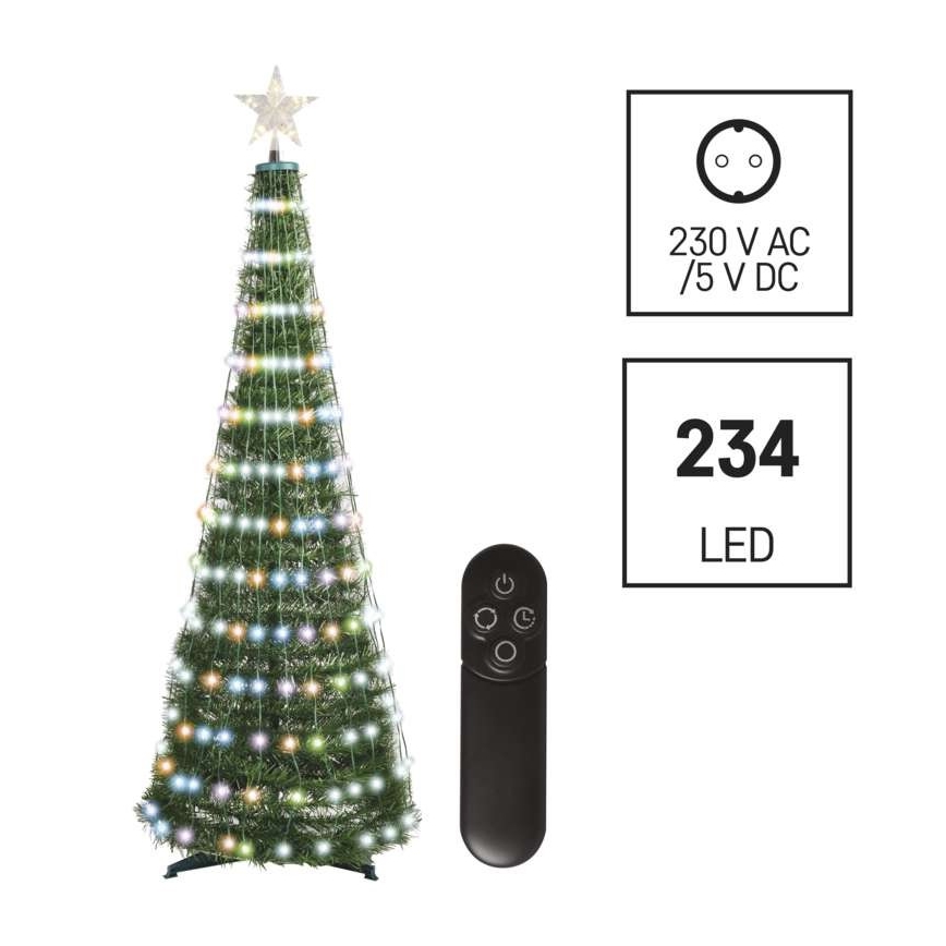LED RGB Božično drevo s svetlobno verigo 234xLED/16 načinov 1,5m + Daljinski upravljalnik