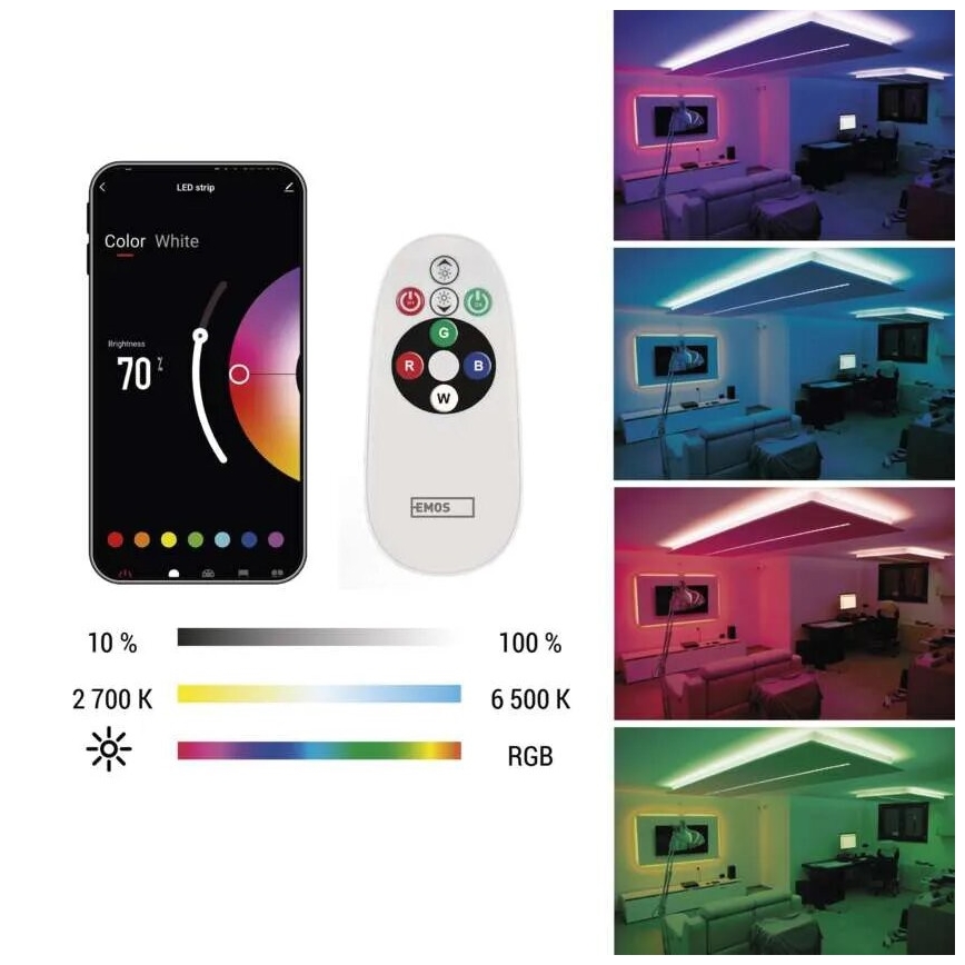 LED RGB+CCT Zatemnitveni trak GOSMART LED/11W/230V 2 m 2700-6500K IP44 Wi-Fi + Daljinski upravljalnik