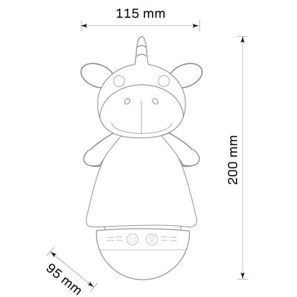 LED RGB Otroška nočna lučka z melodijo 3xAAA/5V samorog