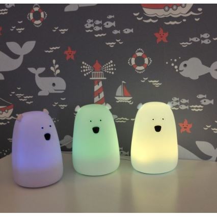 LED RGB Otroška svetilka na dotik BEAR LED/0,8W/5V bela + USB