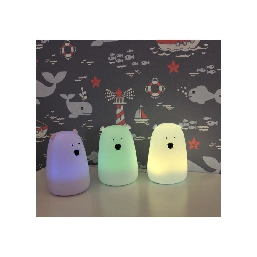 LED RGB Otroška svetilka na dotik BEAR LED/0,8W/5V bela + USB