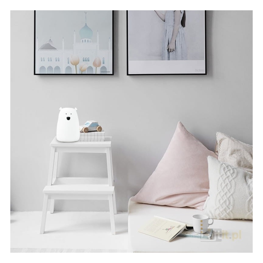 LED RGB Otroška svetilka na dotik BEAR LED/0,8W/5V bela + USB