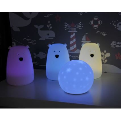 LED RGB Otroška svetilka na dotik BEAR LED/0,8W/5V bela + USB