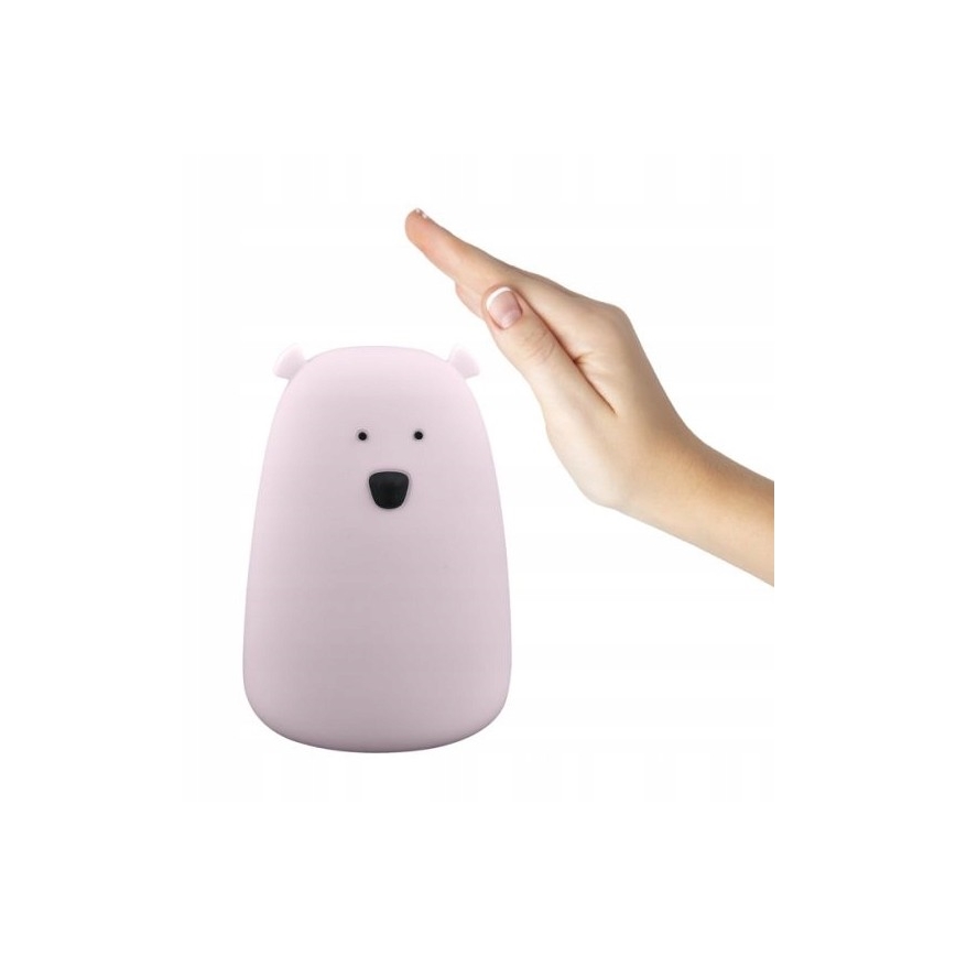 LED RGB Otroška svetilka na dotik BEAR LED/0,8W/5V roza + USB