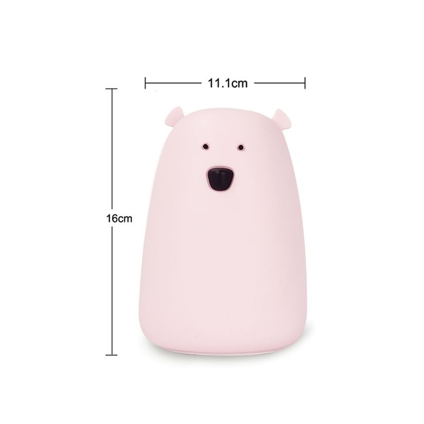 LED RGB Otroška svetilka na dotik BEAR LED/0,8W/5V roza + USB