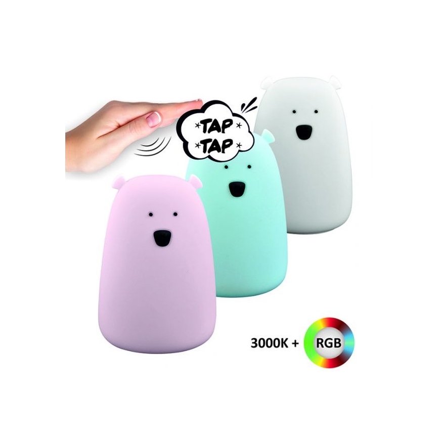 LED RGB Otroška svetilka na dotik BEAR LED/0,8W/5V roza + USB