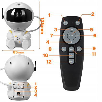 LED RGB projektor LED/5W/5V astronavt + daljinski upravljalnik