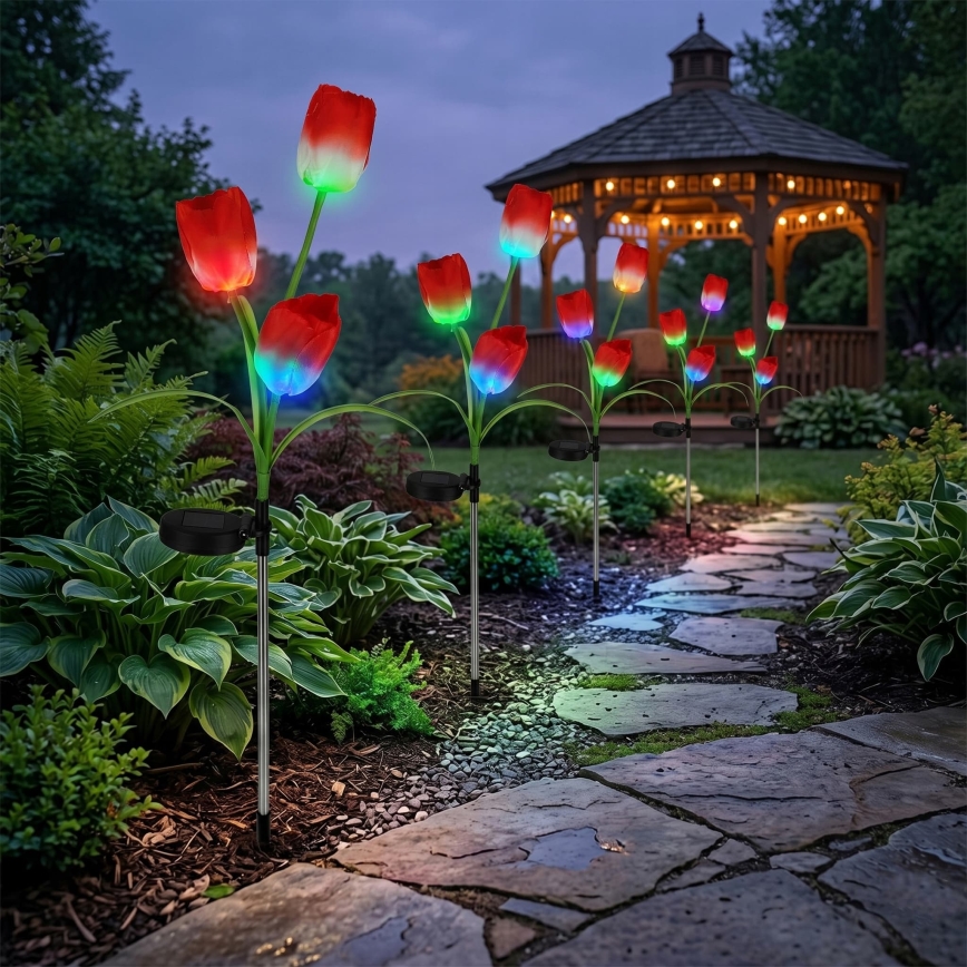 LED RGB solarno dekorativno svetilo 3xLED/3,7V 200 mAh IP44 tulipan