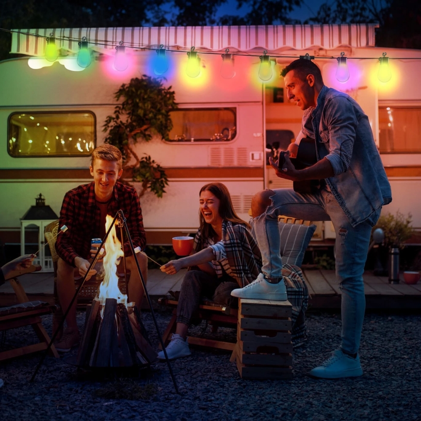 LED RGB zatemljiv solarni dekorativni niz lučk 15xLED/18 funkcij USB 6 m IP44 črna + daljinski upravljalnik
