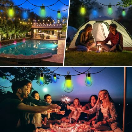 LED RGB zatemljiv solarni dekorativni niz lučk 15xLED/18 funkcij USB 6 m IP44 črna + daljinski upravljalnik