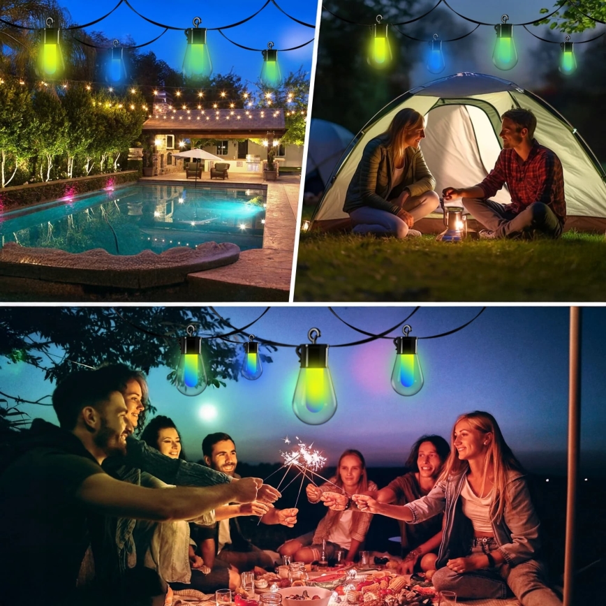 LED RGB zatemljiv solarni dekorativni niz lučk 15xLED/18 funkcij USB 6 m IP44 črna + daljinski upravljalnik