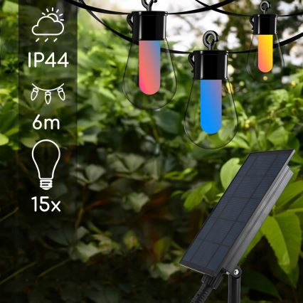 LED RGB zatemljiv solarni dekorativni niz lučk 15xLED/18 funkcij USB 6 m IP44 črna + daljinski upravljalnik