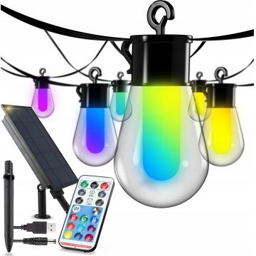 LED RGB zatemljiv solarni dekorativni niz lučk 15xLED/18 funkcij USB 6 m IP44 črna + daljinski upravljalnik
