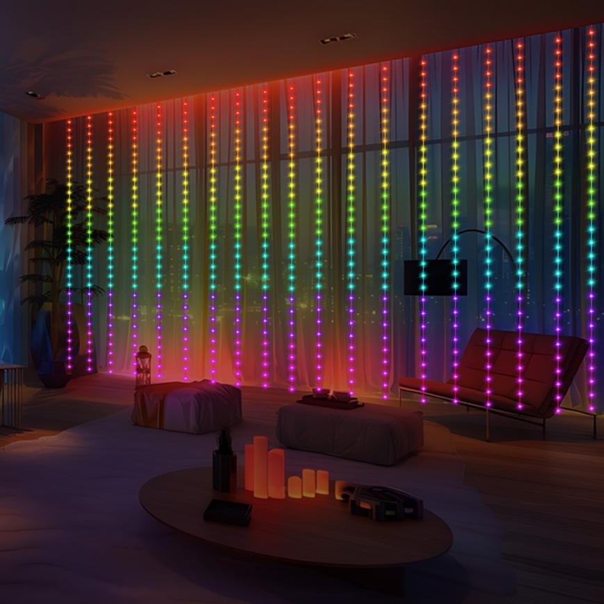 LED RGB Zatemnitvena božična zavesa WIZARD 300xLED/USB 3x3m + Daljinski upravljalnik