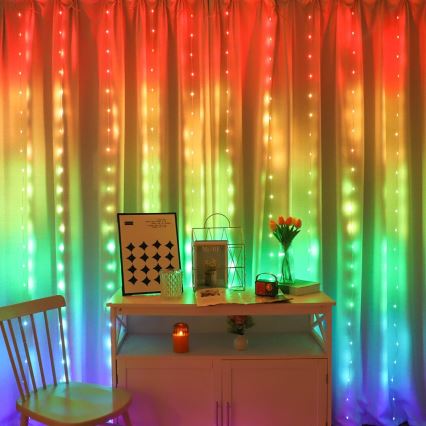 LED RGB Zatemnitvena božična zavesa WIZARD 300xLED/USB 3x3m + Daljinski upravljalnik