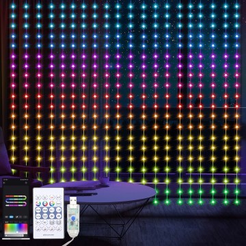 LED RGB Zatemnitvena božična zavesa WIZARD 400xLED/USB 2x2m + Daljinski upravljalnik