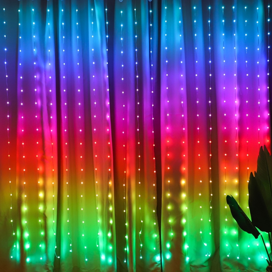 LED RGB Zatemnitvena božična zavesa WIZARD 400xLED/USB 2x2m + Daljinski upravljalnik