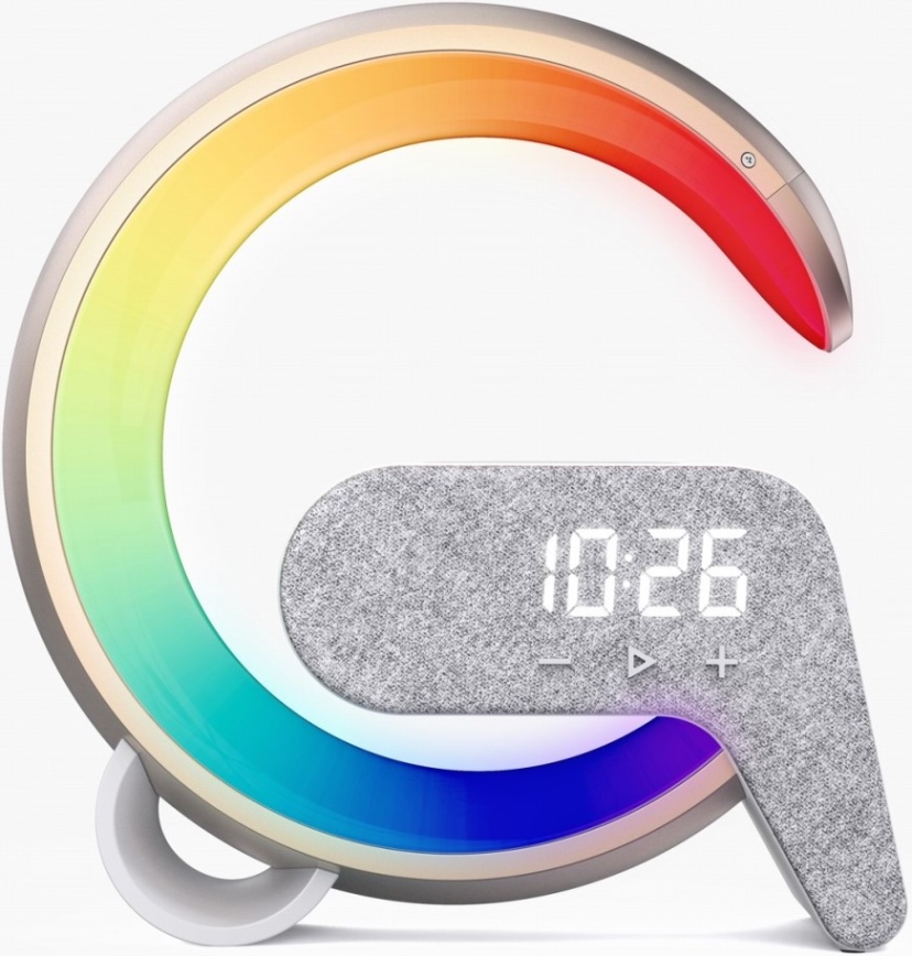LED RGB Zatemnitvena namizna svetilka z budilka in Qi polnjenje 30W/230V zlata