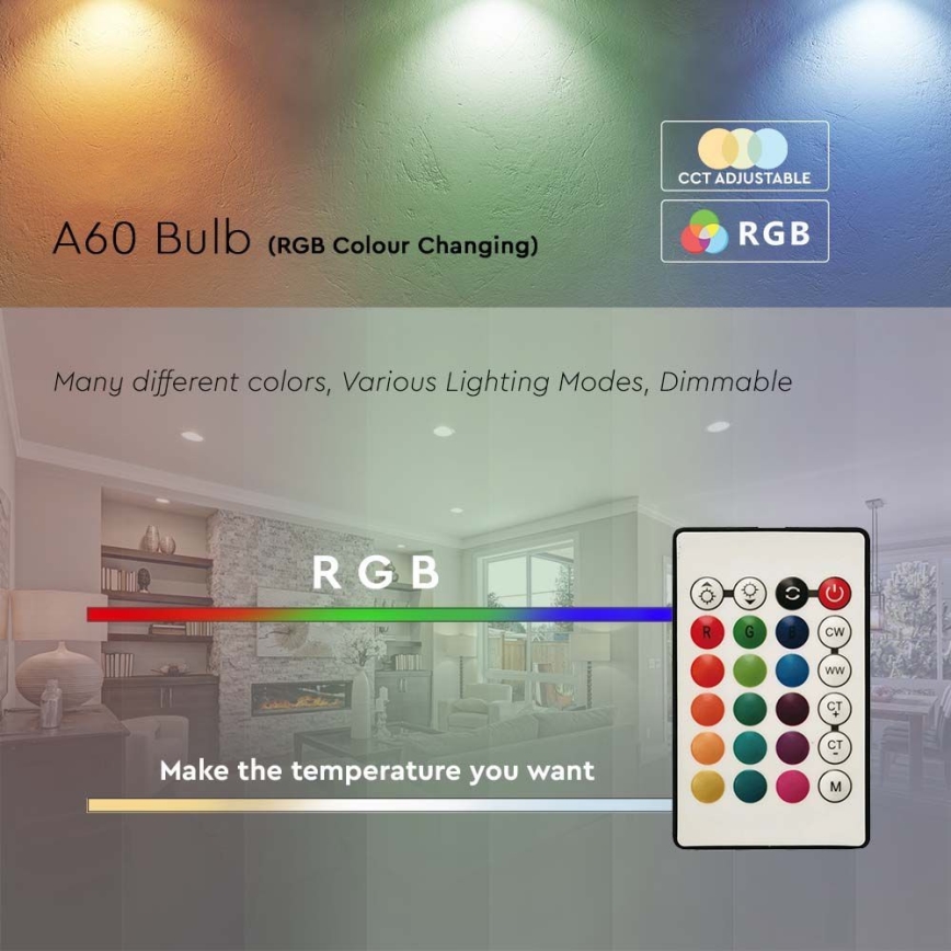 LED RGB Zatemnitvena žarnica A60 E27/8,5W/230V 4000K + Daljinski upravljalnik