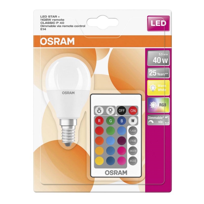 LED RGB Zatemnitvena žarnica E14/5,5W/230V 2700K - Osram