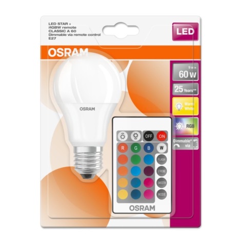 LED RGB Zatemnitvena žarnica E27/9W/230V 2700K z daljinskim upravljalnikom - Osram