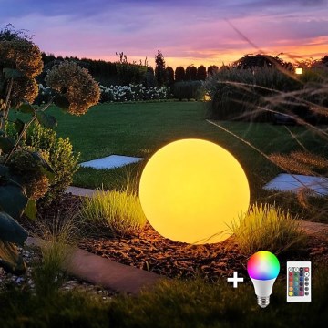 LED RGB Zatemnitvena zunanja svetilka GLOBO 1xE27/8,5W/230V pr. 30 cm IP44 + Daljinski upravljalnik