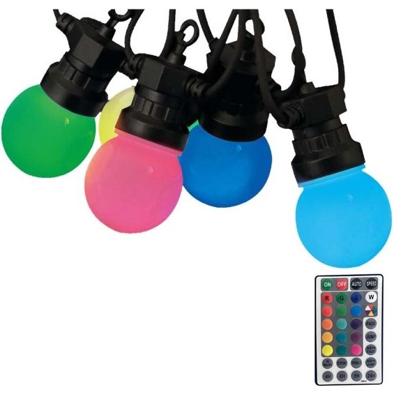 LED RGB Zunanja veriga STRING 13 m 15xLED/0,5W/230V IP44 + Daljinski upravljalnik