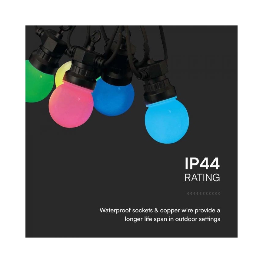 LED RGB Zunanja veriga STRING 13 m 15xLED/0,5W/230V IP44 + Daljinski upravljalnik