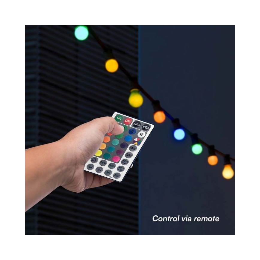 LED RGB Zunanja veriga STRING 13 m 15xLED/0,5W/230V IP44 + Daljinski upravljalnik