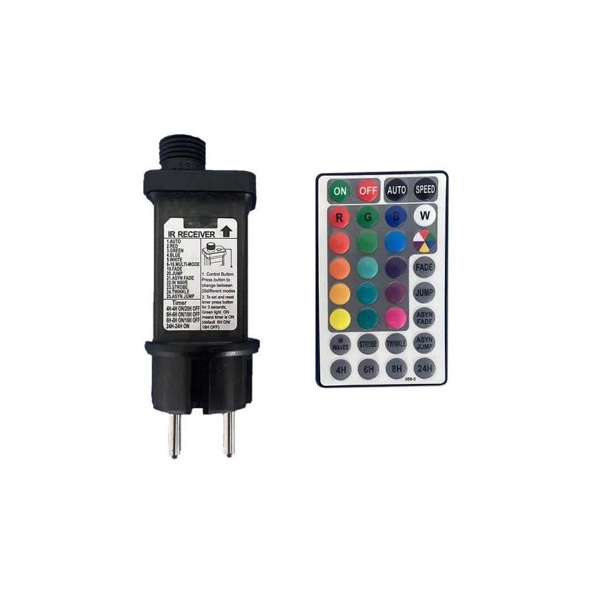 LED RGB Zunanja veriga STRING 13 m 15xLED/0,5W/230V IP44 + Daljinski upravljalnik